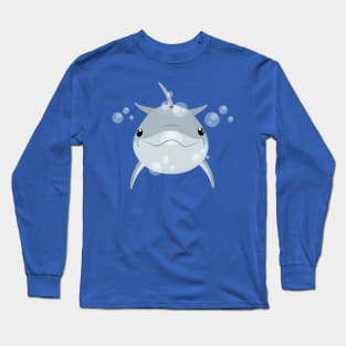 Happy bottle nose dolphin and bubbles cartoon illustration. Long Sleeve T-Shirt